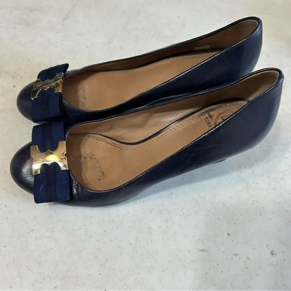 Tory Burch Gemini Link Bow Wedge Shoes Size 7