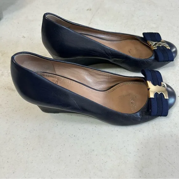 Tory Burch Gemini Link Bow Wedge Shoes Size 7