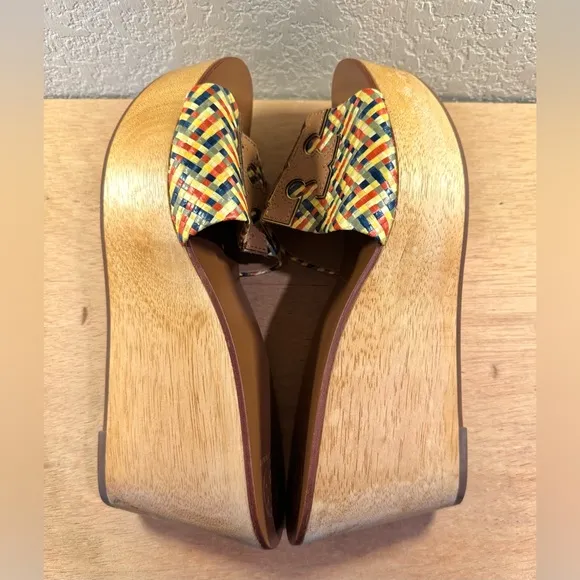 Tory Burch Ines Woven Wedge Slides Platform Shoes Sandals Size 10.5