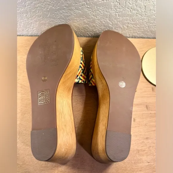 Tory Burch Ines Woven Wedge Slides Platform Shoes Sandals Size 10.5