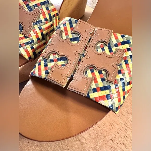 Tory Burch Ines Woven Wedge Slides Platform Shoes Sandals Size 10.5
