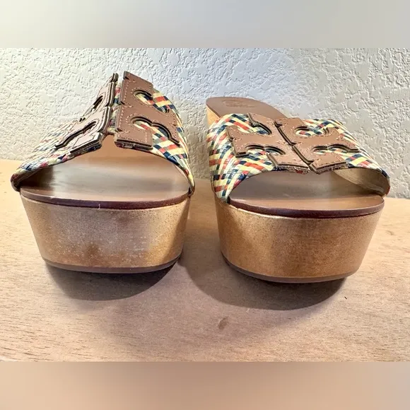 Tory Burch Ines Woven Wedge Slides Platform Shoes Sandals Size 10.5