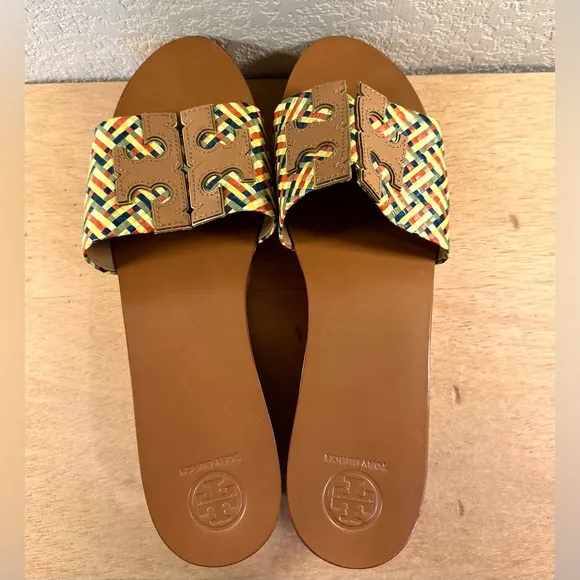 Tory Burch Ines Woven Wedge Slides Platform Shoes Sandals Size 10.5