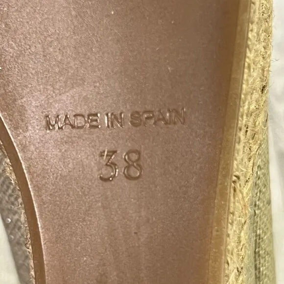 TORY BURCH MAJORCA Logo Wedge Espadrille Shoes Womens 8 EU 38 Plata Tan Metallic