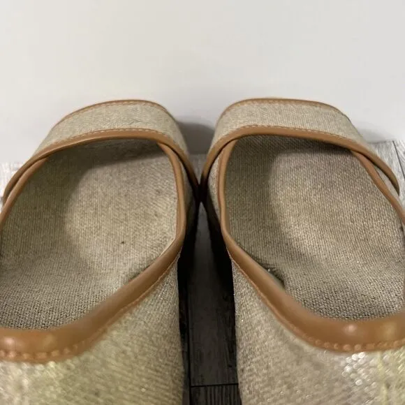 TORY BURCH MAJORCA Logo Wedge Espadrille Shoes Womens 8 EU 38 Plata Tan Metallic