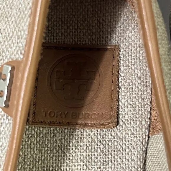 TORY BURCH MAJORCA Logo Wedge Espadrille Shoes Womens 8 EU 38 Plata Tan Metallic