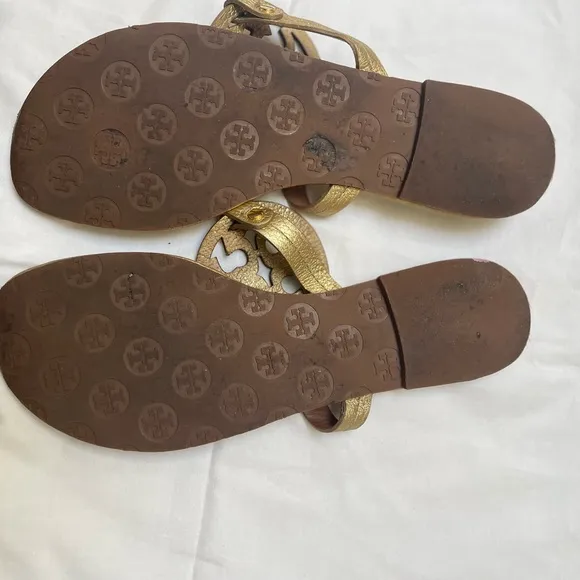 Tory Burch Miller Thong Gold Sandals Sz11 Preowned