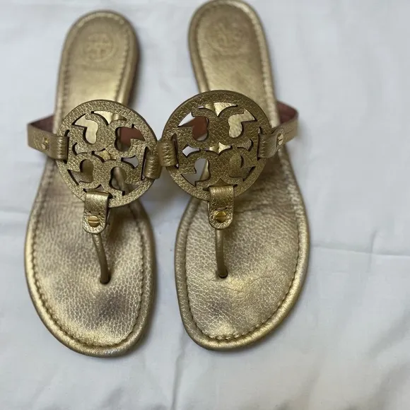 Tory Burch Miller Thong Gold Sandals Sz11 Preowned