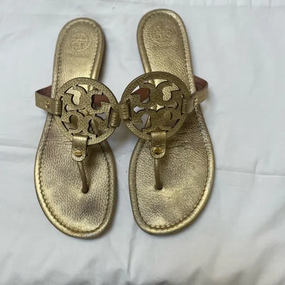 Tory Burch Miller Thong Gold Sandals Sz11 Preowned