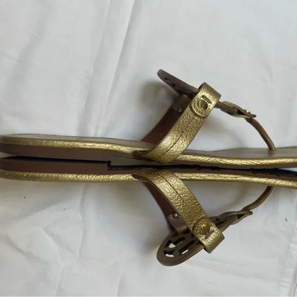 Tory Burch Miller Thong Gold Sandals Sz11 Preowned