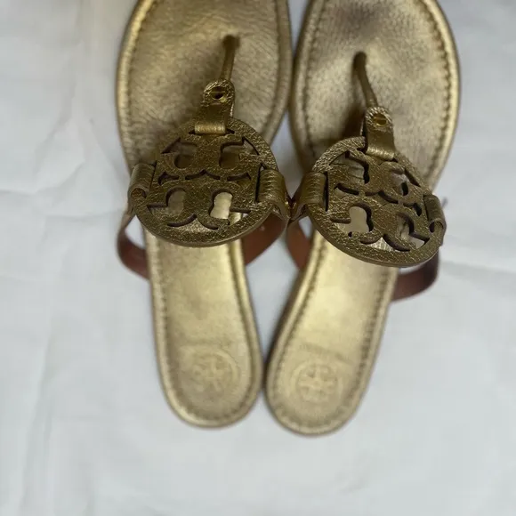 Tory Burch Miller Thong Gold Sandals Sz11 Preowned