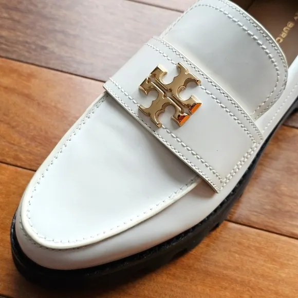 Tory Burch Mini Everly White Leather Chunky Loafers Size 8