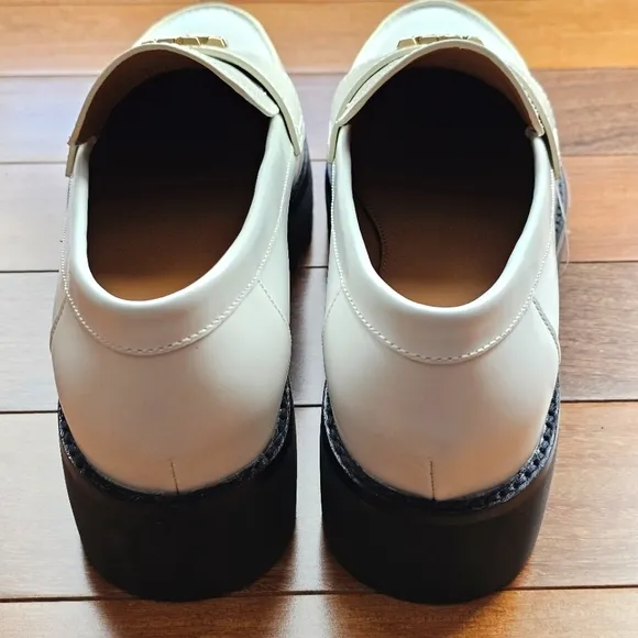 Tory Burch Mini Everly White Leather Chunky Loafers Size 8