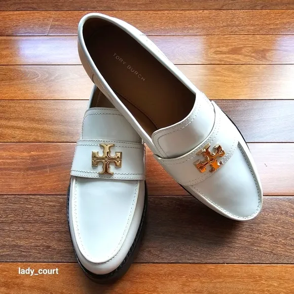 Tory Burch Mini Everly White Leather Chunky Loafers Size 8