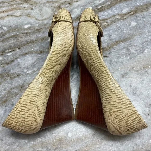 Tory Burch Mini Miller Open-Toe Wedge Shoes in trench tan women’s 8.5