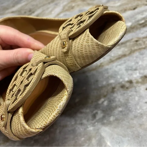 Tory Burch Mini Miller Open-Toe Wedge Shoes in trench tan women’s 8.5