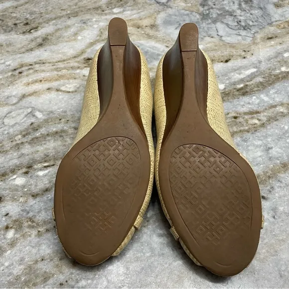 Tory Burch Mini Miller Open-Toe Wedge Shoes in trench tan women’s 8.5