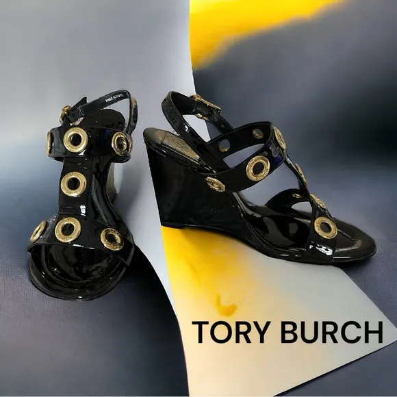 TORY BURCH NEW NIB PATENT LEATHER WEDGE SUMMER SHOES 6.5