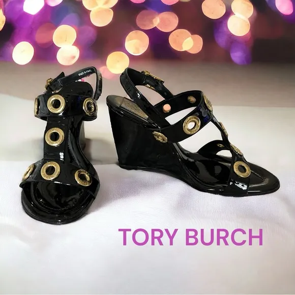 TORY BURCH NEW NIB PATENT LEATHER WEDGE SUMMER SHOES 6.5