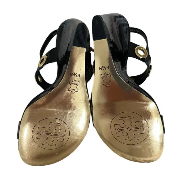 TORY BURCH NEW NIB PATENT LEATHER WEDGE SUMMER SHOES 6.5
