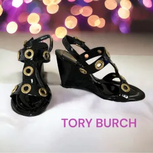 TORY BURCH NEW NIB PATENT LEATHER WEDGE SUMMER SHOES 6.5