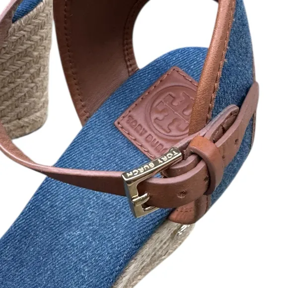 Tory Burch Shaw Espadrille Wedge Sandals 10.5 – Denim Fringe Platform Heels