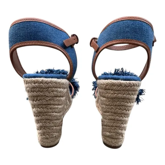 Tory Burch Shaw Espadrille Wedge Sandals 10.5 – Denim Fringe Platform Heels