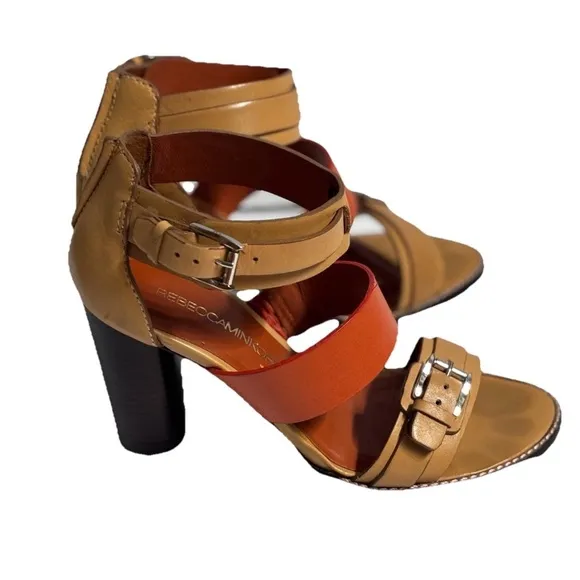 Tory Burch Shoes Heels Leather Sandal Tan Orange Size 6
