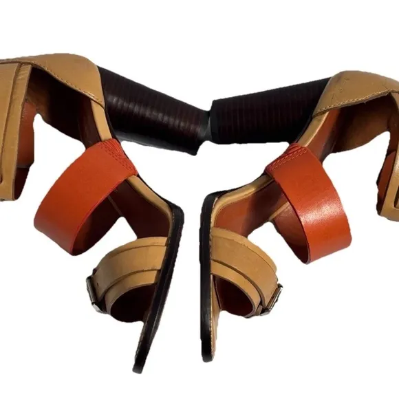 Tory Burch Shoes Heels Leather Sandal Tan Orange Size 6