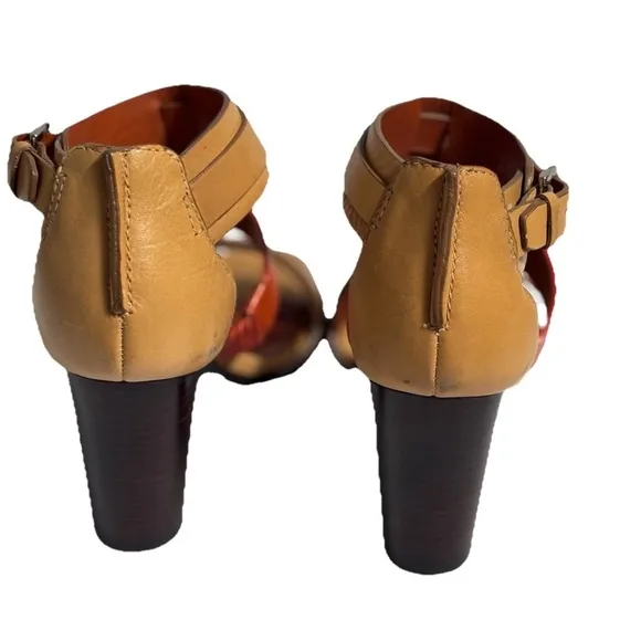 Tory Burch Shoes Heels Leather Sandal Tan Orange Size 6
