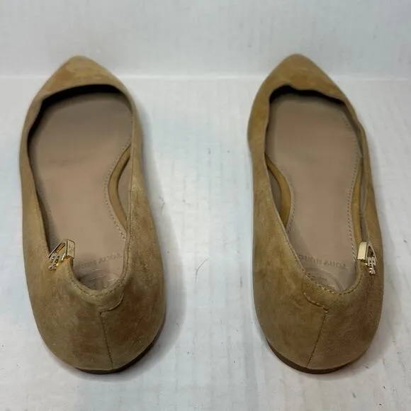 Tory Burch Size 5 Logo Nude Quiet Luxury Pointed Toe Flats Shoe Suede Tan Career