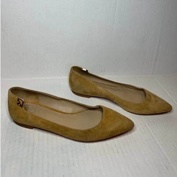 Tory Burch Size 5 Logo Nude Quiet Luxury Pointed Toe Flats Shoe Suede Tan Career