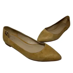 Tory Burch Size 5 Logo Nude Quiet Luxury Pointed Toe Flats Shoe Suede Tan Career
