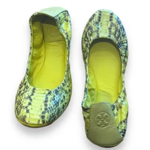 Tory Burch Snakeskin Embossed Ballet Flats Shoes Size 7 neon Yellow highlight