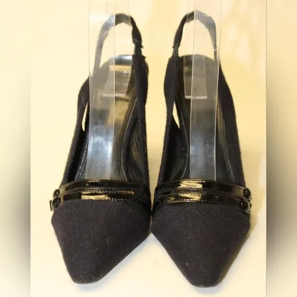 Tory Burch Textile Slingbacks chunky block heels 6.5 Pointed Toe Heeled Shoes