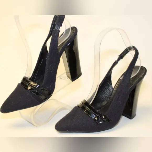 Tory Burch Textile Slingbacks chunky block heels 6.5 Pointed Toe Heeled Shoes