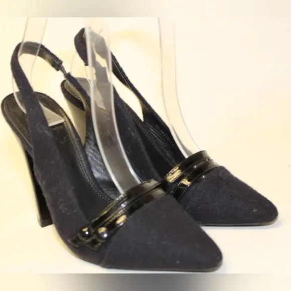 Tory Burch Textile Slingbacks chunky block heels 6.5 Pointed Toe Heeled Shoes