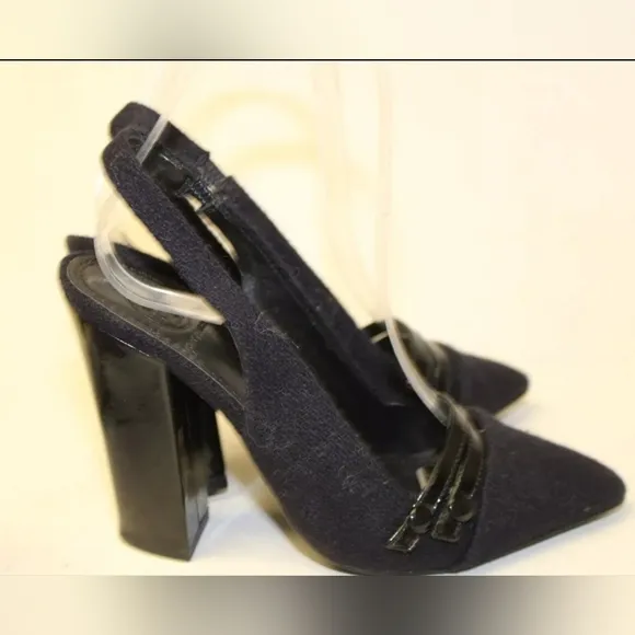 Tory Burch Textile Slingbacks chunky block heels 6.5 Pointed Toe Heeled Shoes