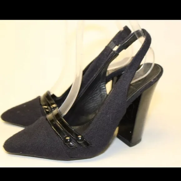 Tory Burch Textile Slingbacks chunky block heels 6.5 Pointed Toe Heeled Shoes
