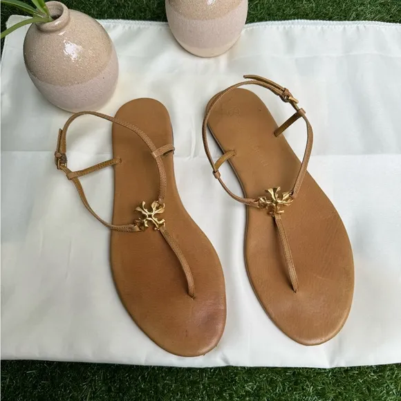Tory Burch Toasted Bark Leather Ankle-Strap Sandals size 9