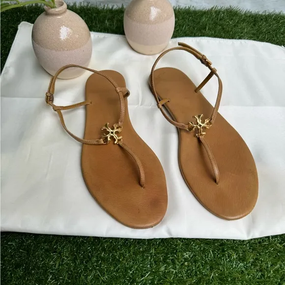 Tory Burch Toasted Bark Leather Ankle-Strap Sandals size 9
