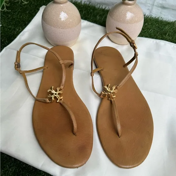 Tory Burch Toasted Bark Leather Ankle-Strap Sandals size 9