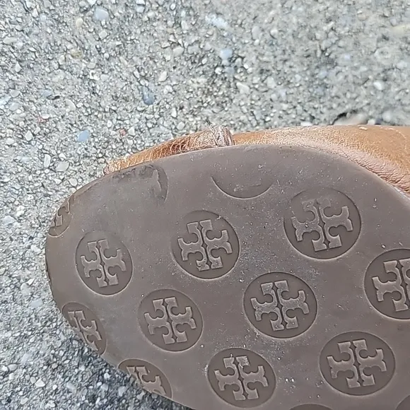 Tory Burch Women's Tan Leather Wedge Heel Flats Shoes Gold Hardware Designer 10