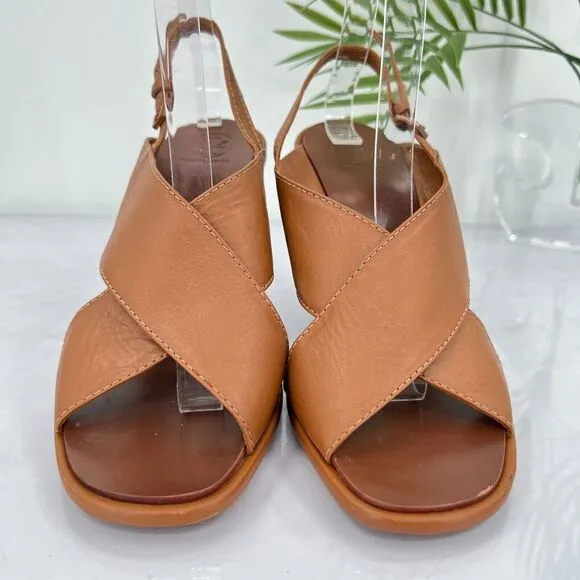 Tory Burch Women's Gabrielle Wedge Sandal Size 8.5 Brown Leather Slingback Shoes