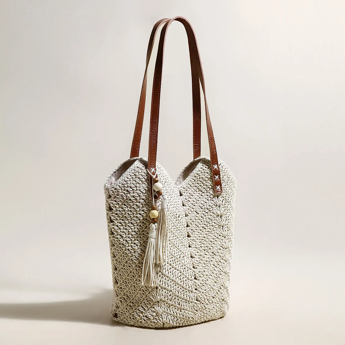 Tote Comprehensive product line Boho Crochet White Strap Bag Leather Chic Customizable