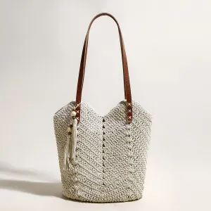 Tote Comprehensive product line Boho Crochet White Strap Bag Leather Chic Customizable