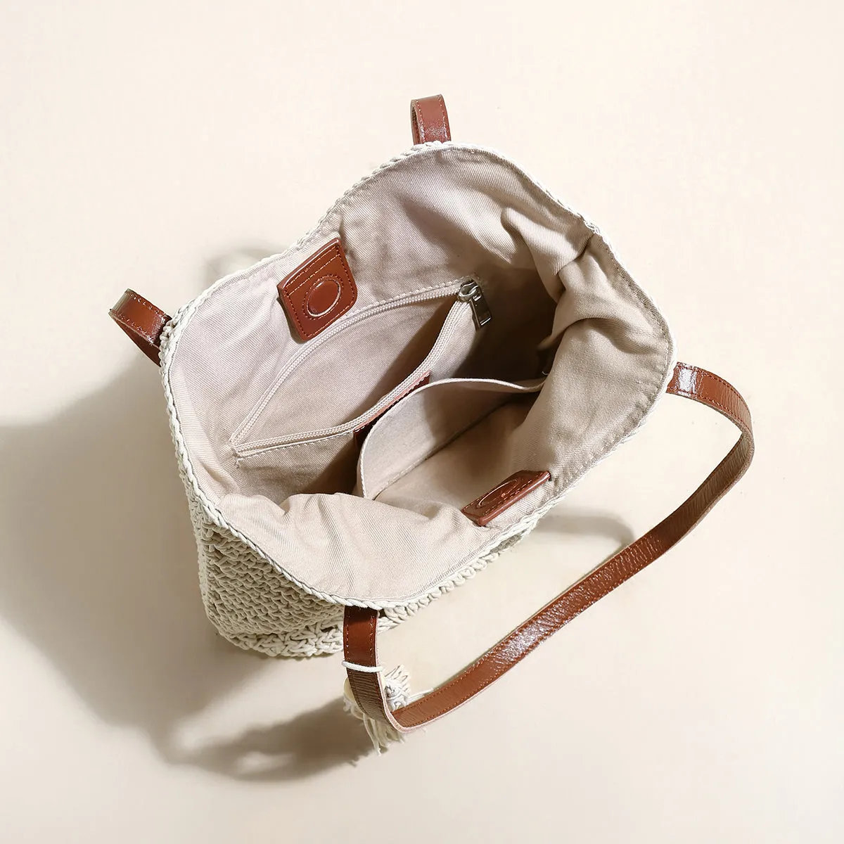 Tote Comprehensive product line Boho Crochet White Strap Bag Leather Chic Customizable