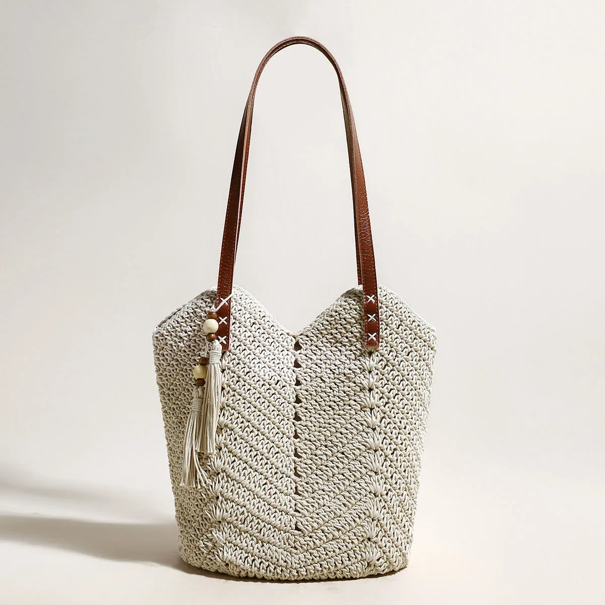 Tote Comprehensive product line Boho Crochet White Strap Bag Leather Chic Customizable