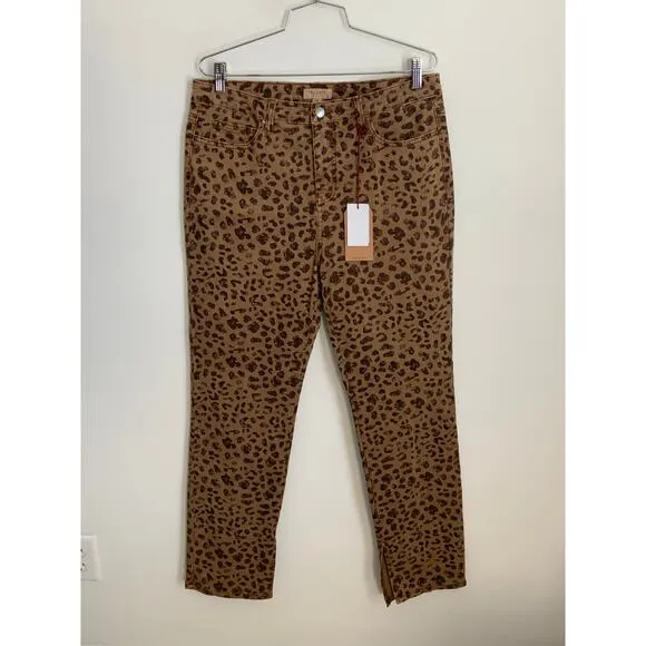 TRU LUXE leopard print hi‎ waist straight jean in brown animal print NWT size 12