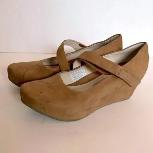 Tsubo Womens Shoes 8 Brown Wedge Mary Janes Hidden Heels Suede Leather
